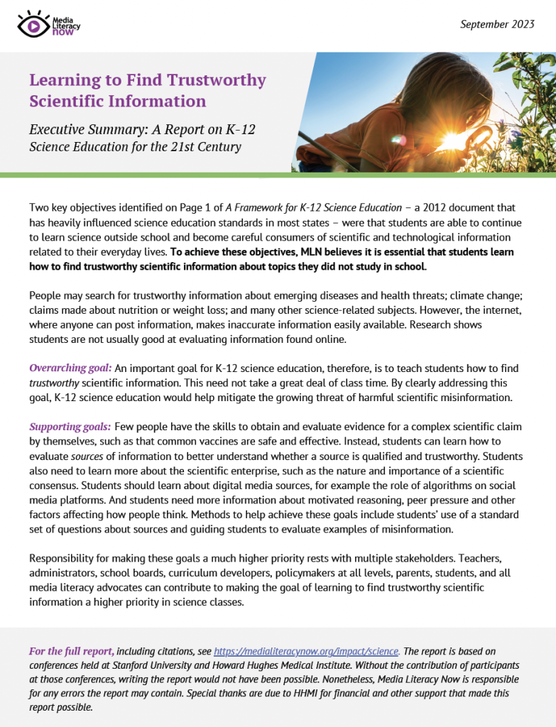 Executive Summary: Learning to Find Trustworthy Scientific Information